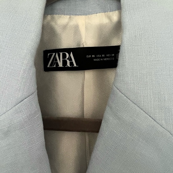 Zara short crop linen light blue blazer size xs - Picture 7 of 8